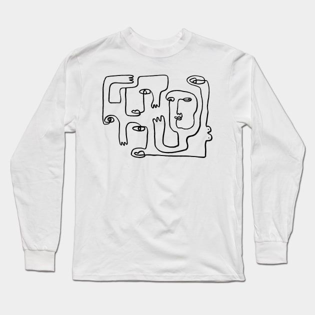 One line abstract faces Long Sleeve T-Shirt by foxeyedaisy